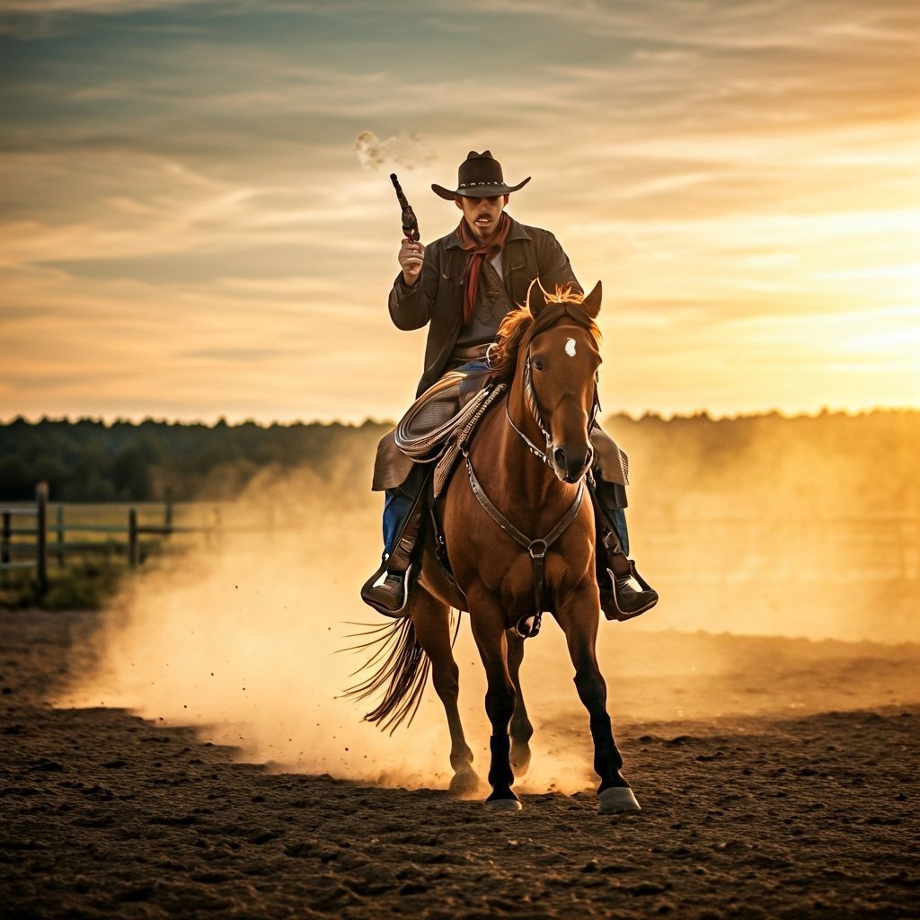 Epic Western Cowboy Rides Horse Through Dust Cloud