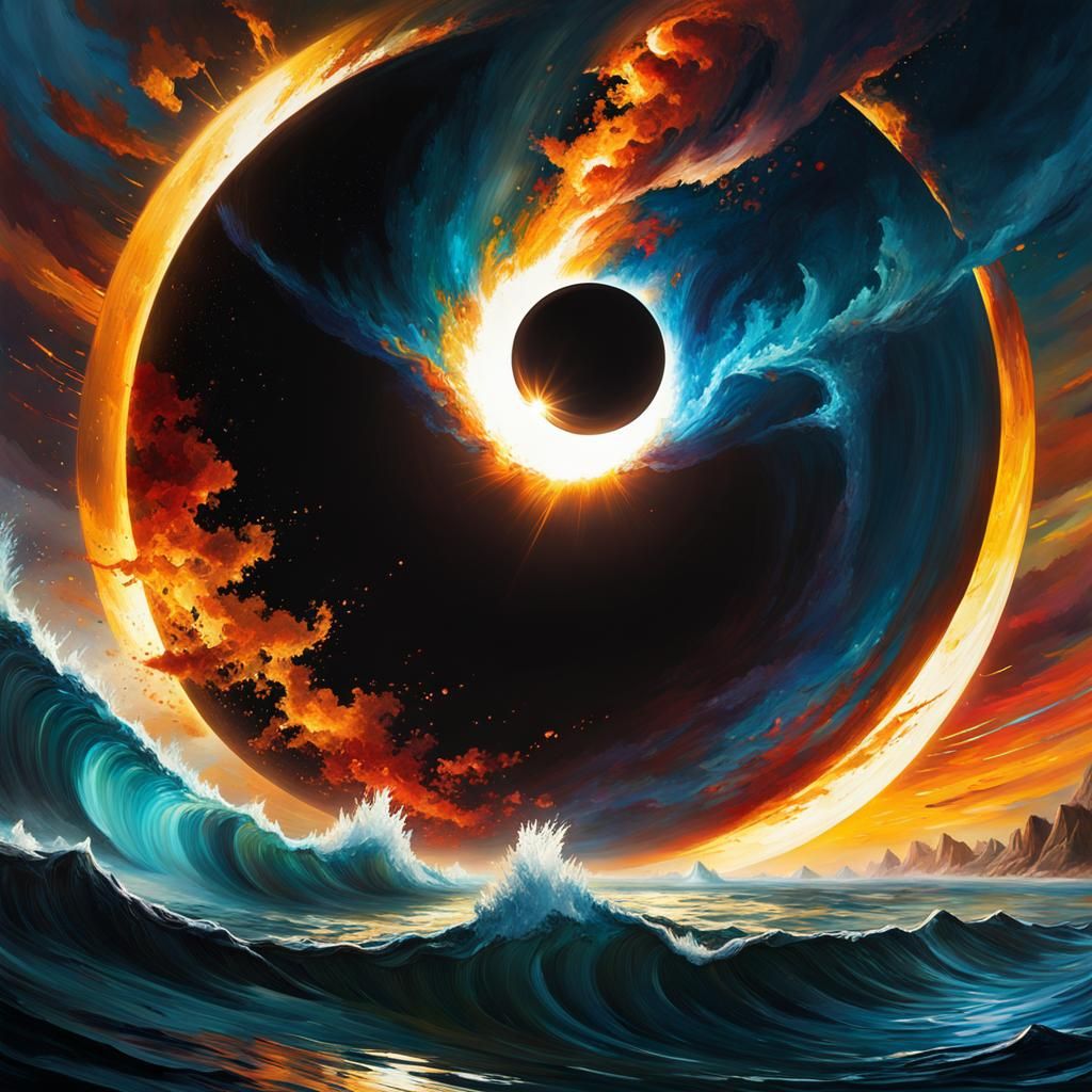 Solar Eclipse Pictorial Abstract in Oil Style