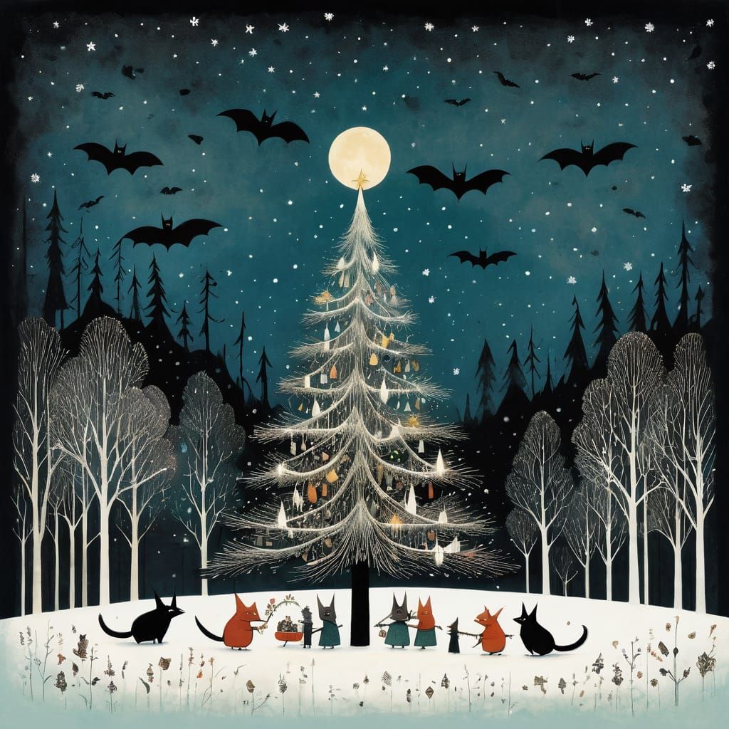 Whimsical Bats Decorate Christmas Tree in Festive Celebratio...