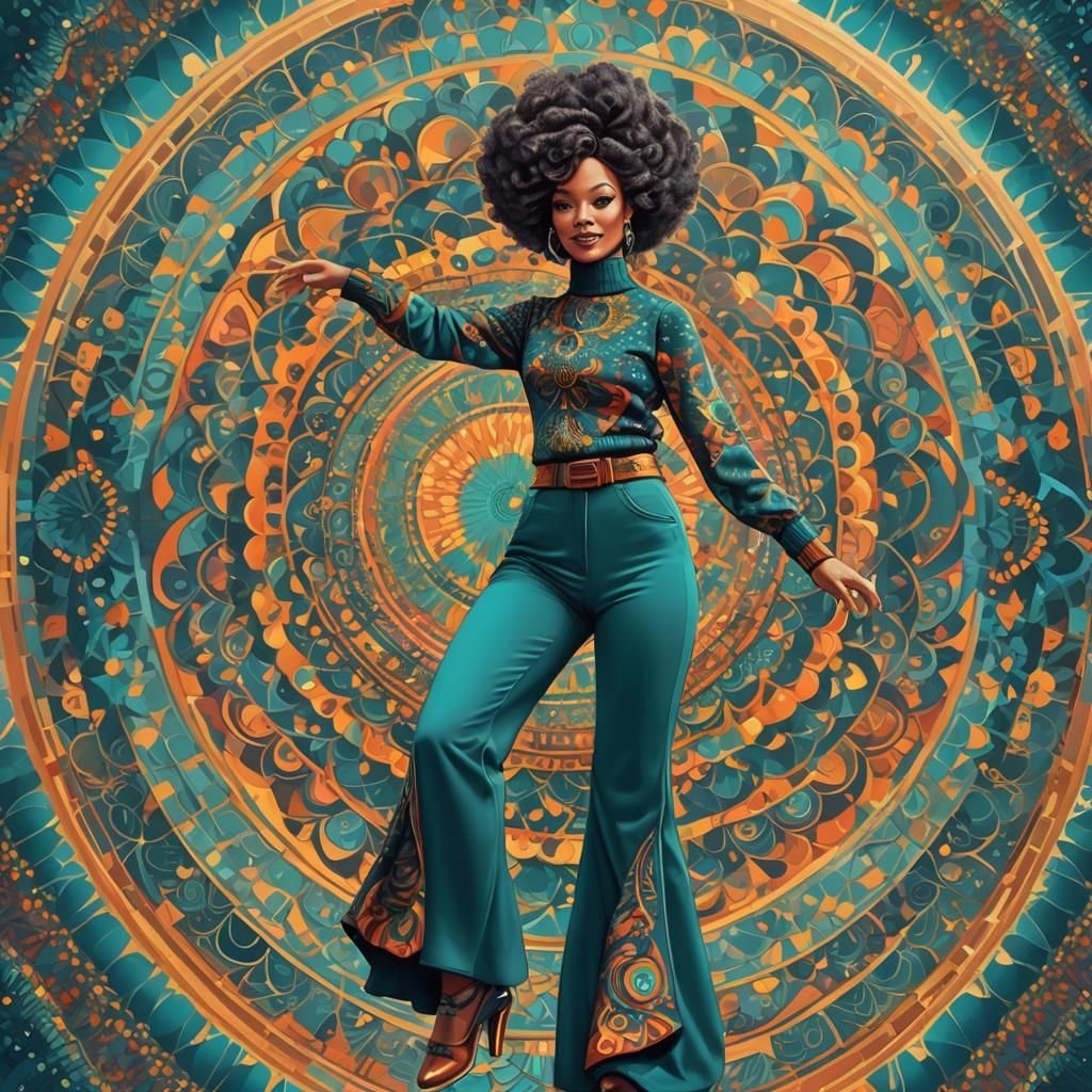 Woman in 1970s Outfit Performing Dance Move