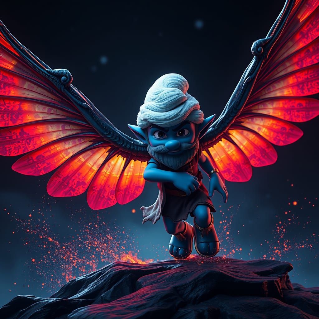 wing smurf with wings in the dark