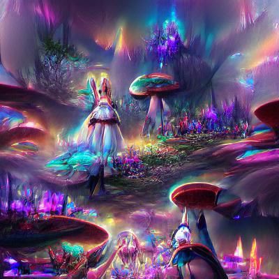 Alice in Wonderland in Psychedelic Mushroom Forest