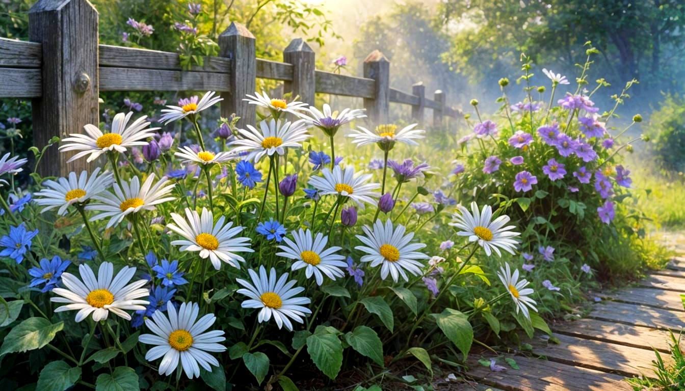 Ethereal Watercolor of Dewy Daisies in Morning Light