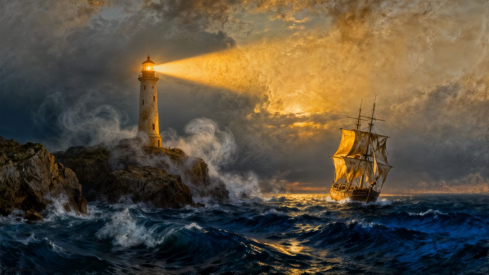 Lonely Lighthouse Guides Ship Near St. Petersburg