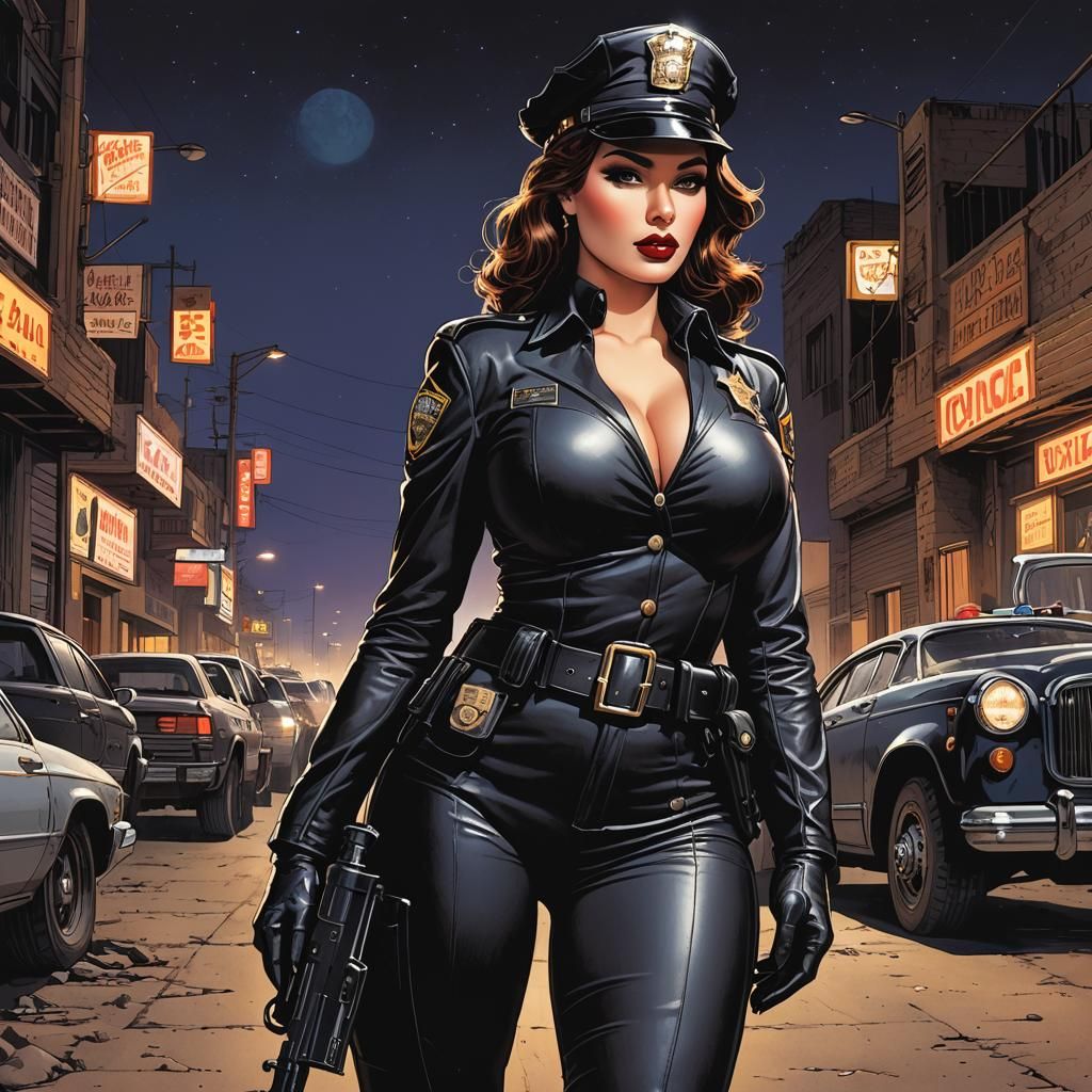 Pinup Police in Dark City, Comic Book Style