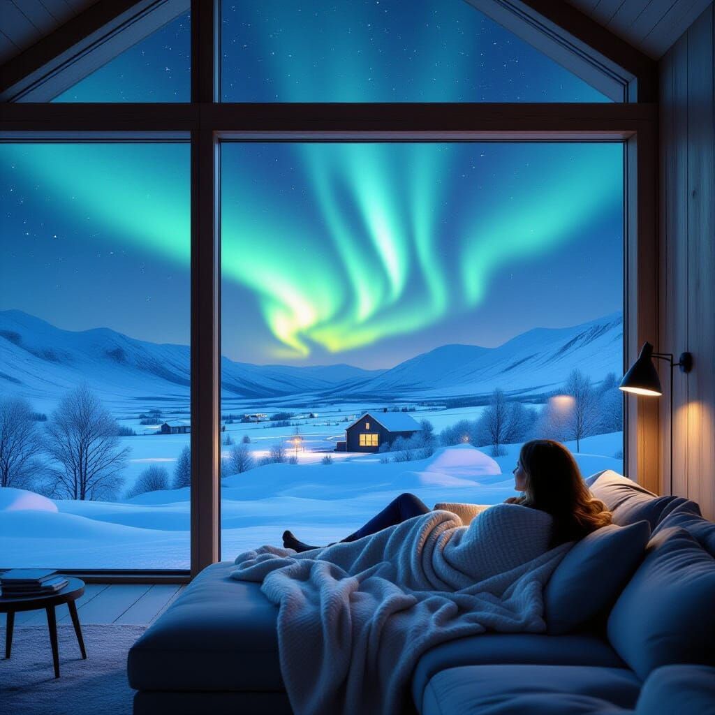 Northern Lights View from Cozy Icelandic Cabin