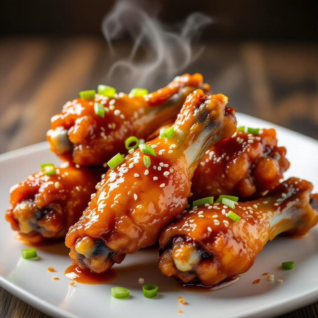 Hyperrealistic Korean Fried Chicken with Spicy Gochujang Gla...