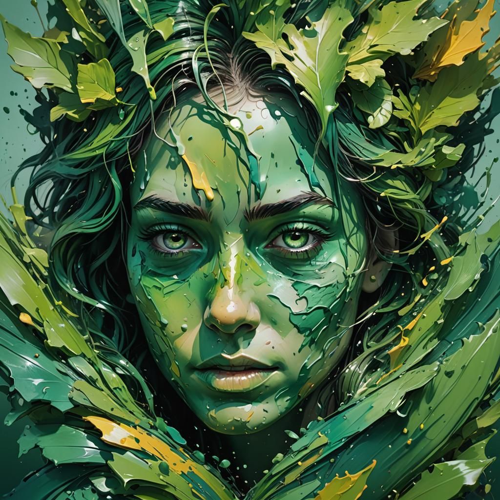 Hyperrealistic Green Emotional Landscape Splash Art