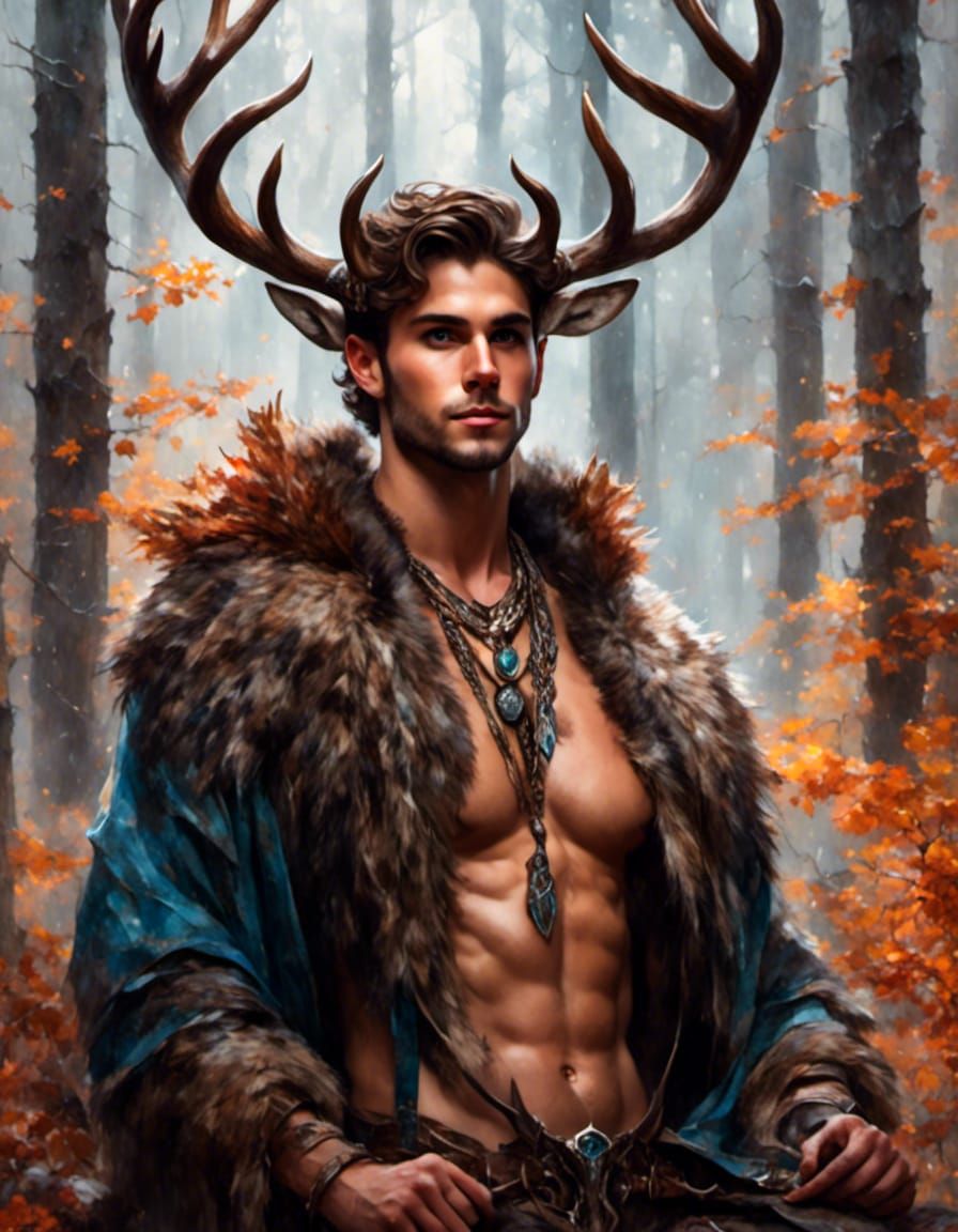 Forest God Portrait in Gouache and Watercolor