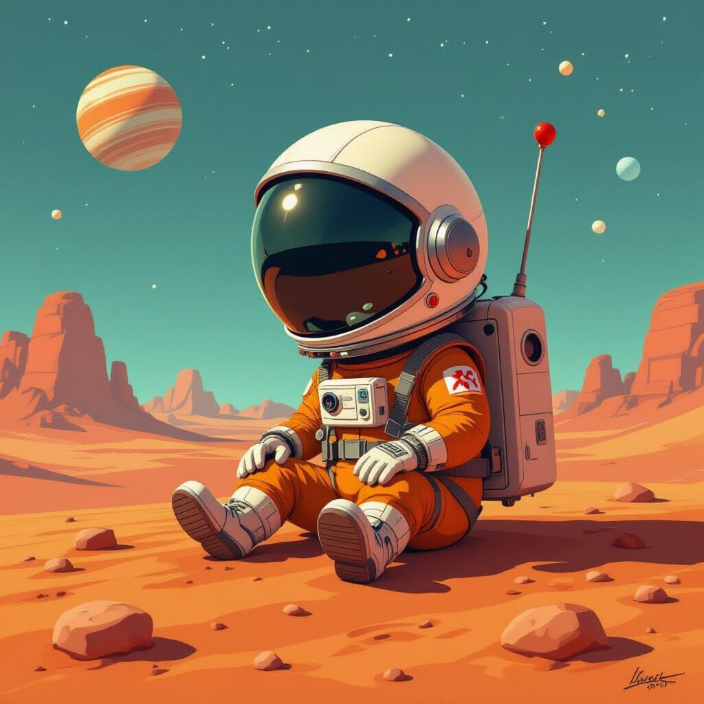 Small Alien Building a House on Mars