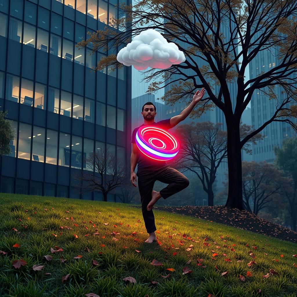 Man in Yoga Pose with Glowing Yo-Yo