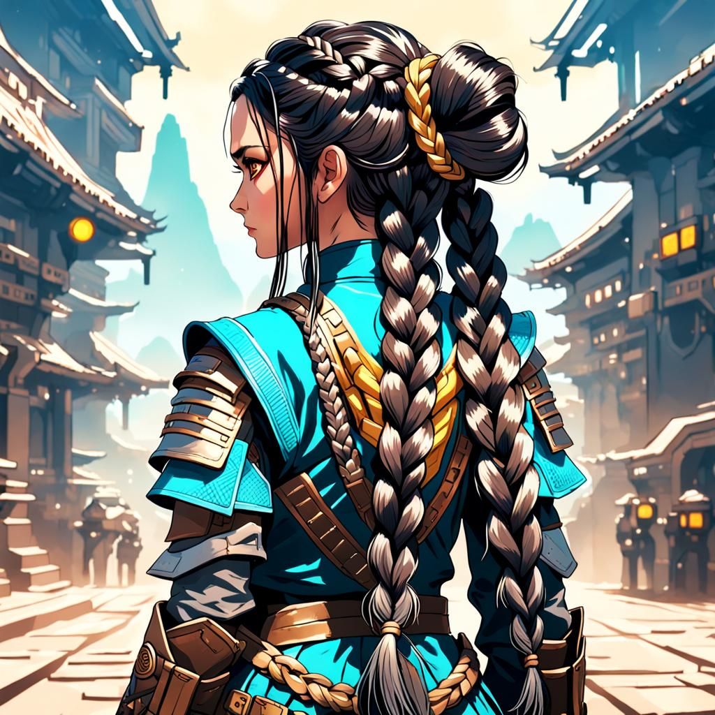 Elaborate Braided Hairstyle in Solarpunk Style