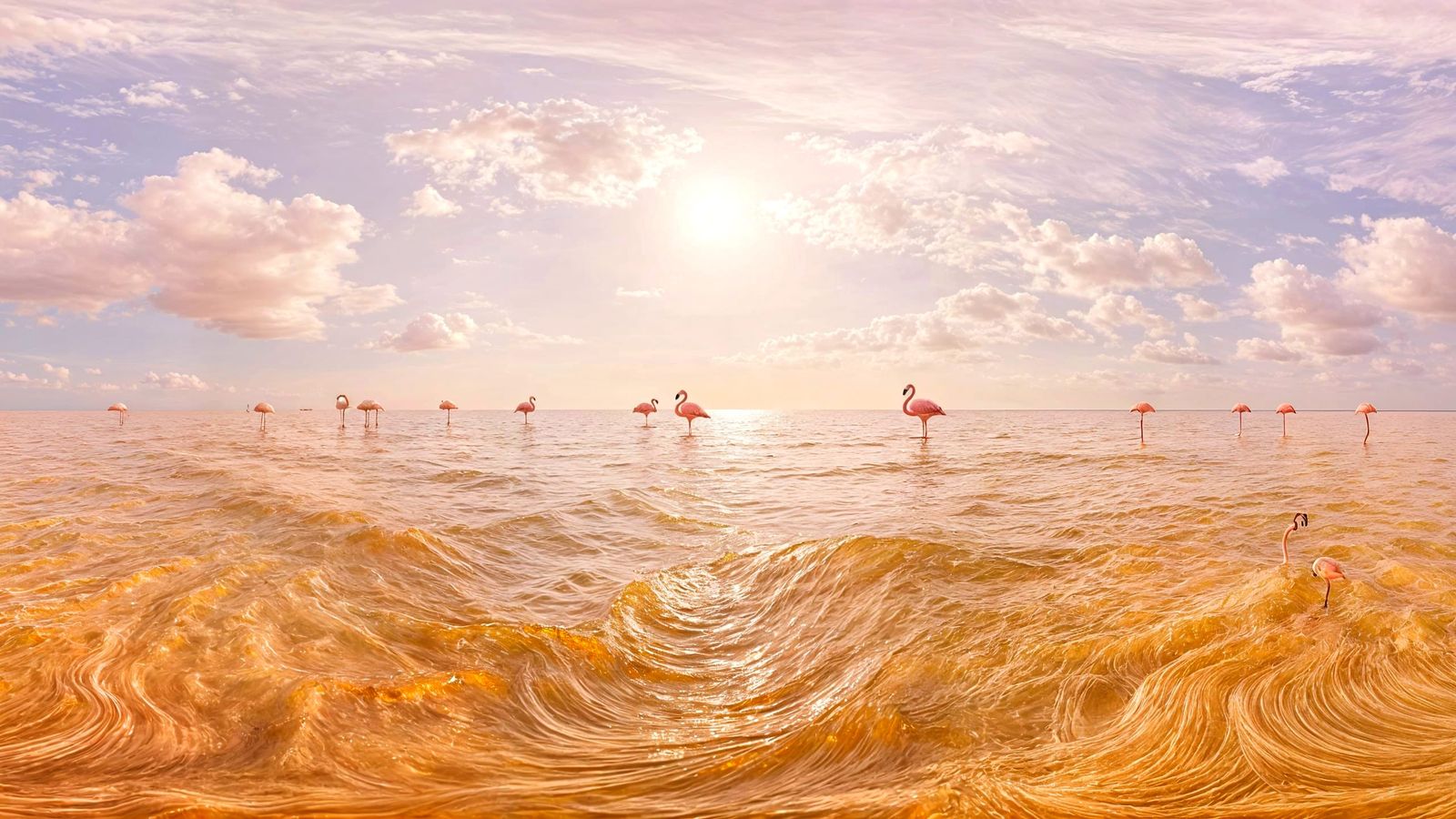Flamingo Clouds Over Frozen Gardens