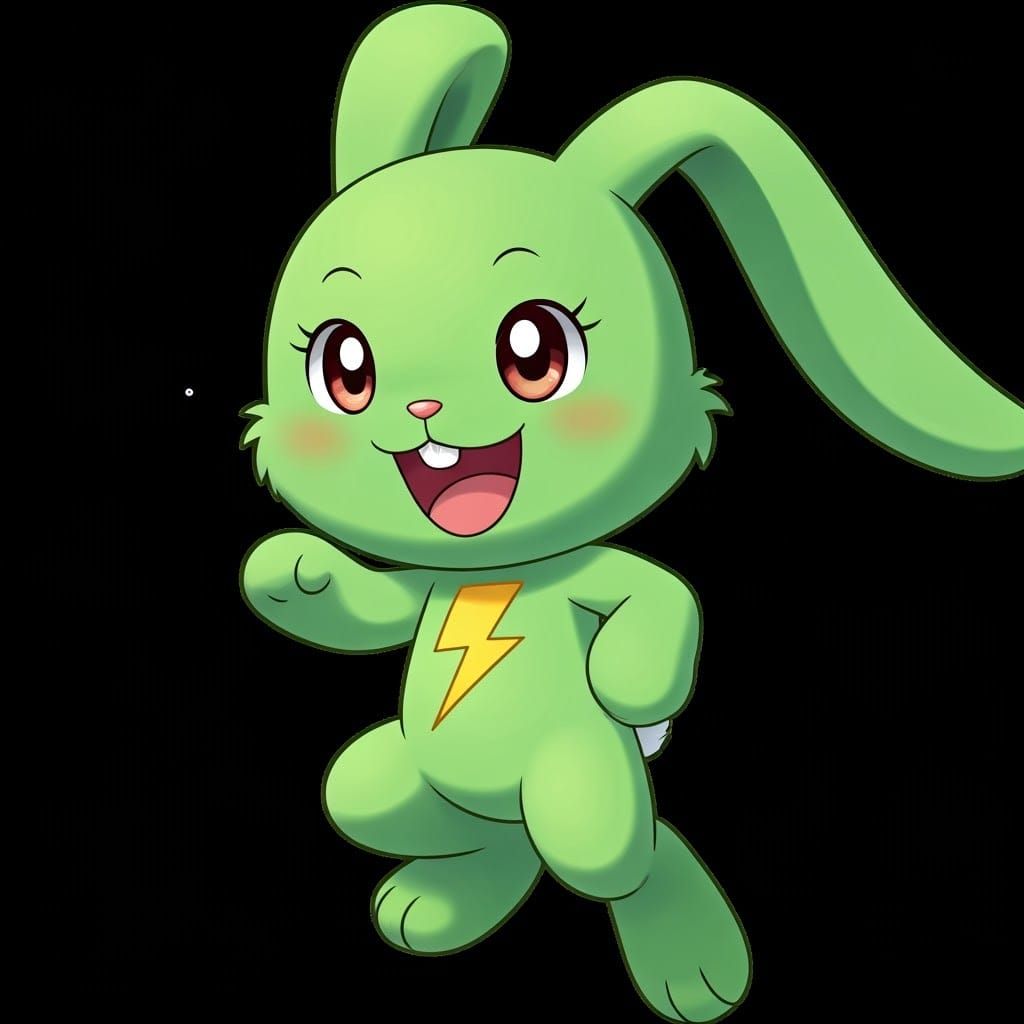 Joyful Green Rabbit in Action, Inspired by Japanese Manga