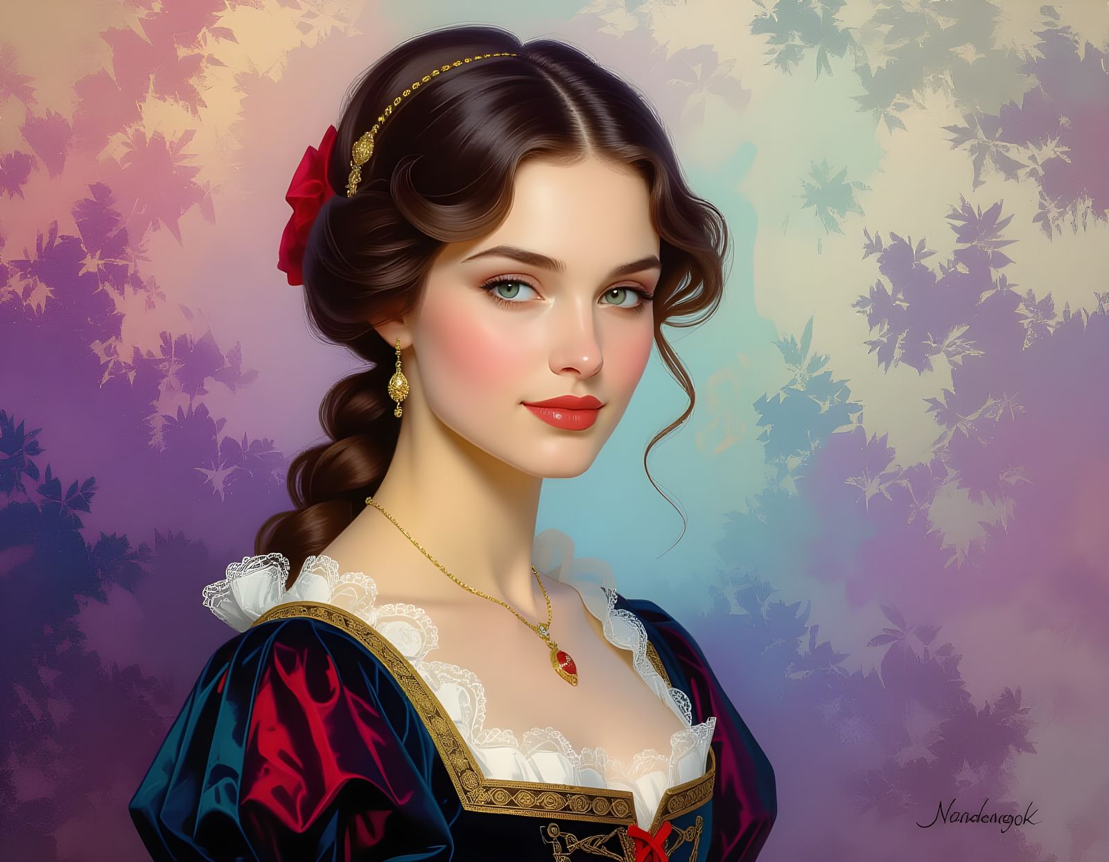Mysterious Woman in Renaissance Style with Vivid Colors