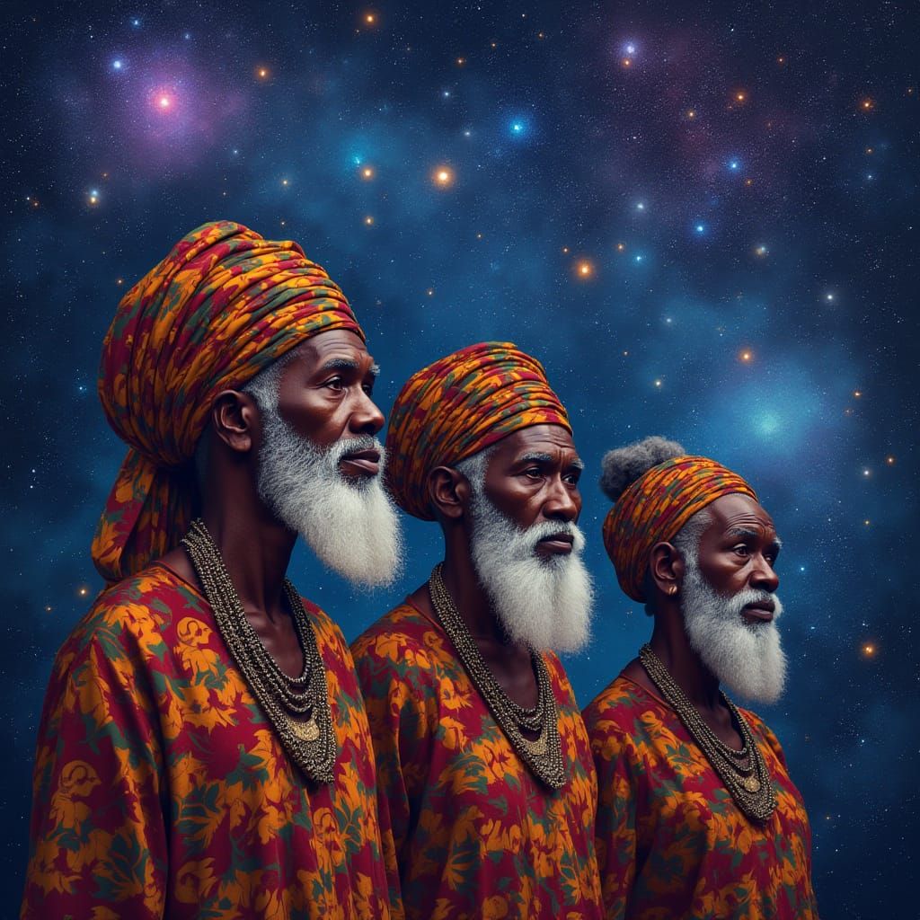 Afrofuturistic Elders in Celestial Nightscape