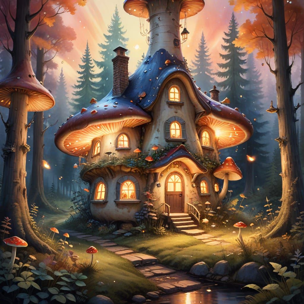 Whimsical Mushroom Home in Enchanted Forest