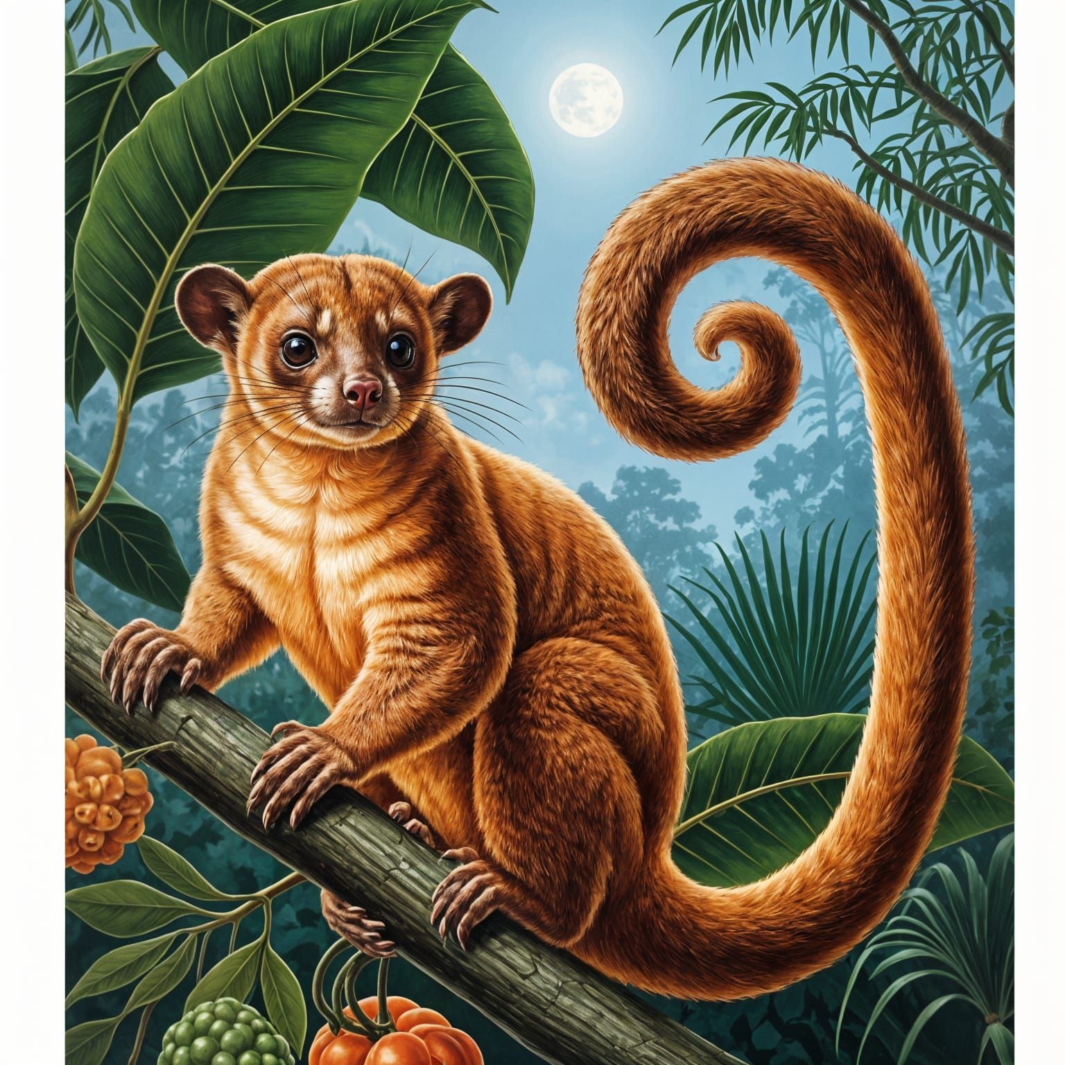 Kinkajou in Amazon Rainforest on Misty Evening