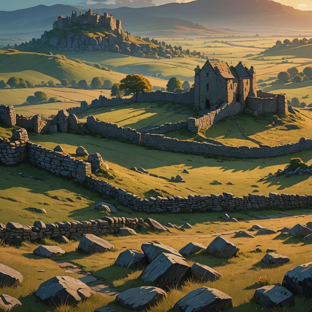 Ancient Village Sunset: A Matte Painting in Earth Tones