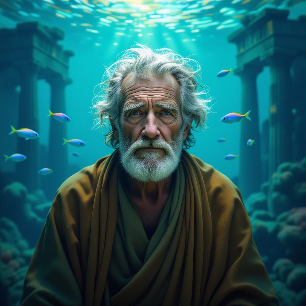 Bioluminescent Underwater Portrait in Impressionistic Style