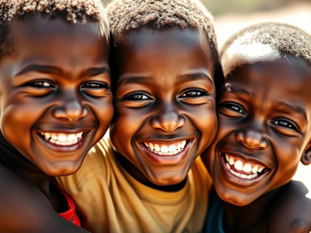 Joyful African Boys Embrace in Warm Sunlight