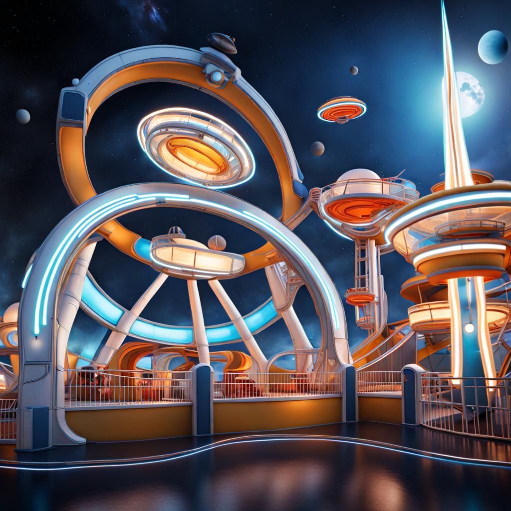 space amusement park futuristic rides