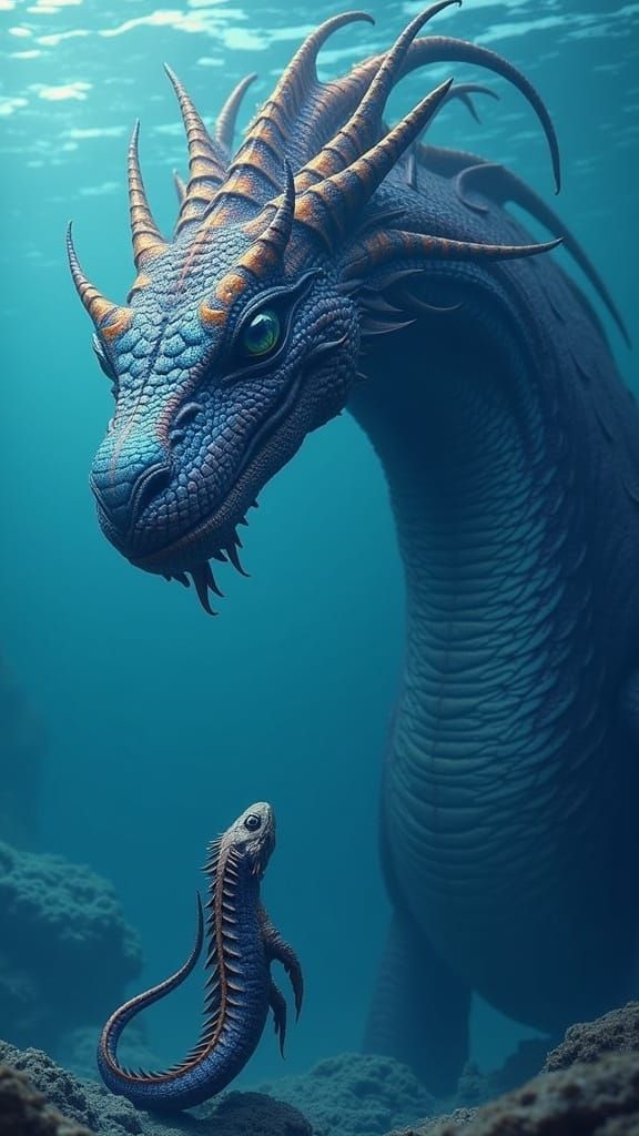 Mystical Sea Serpent and Aquatic Dragon Confrontation