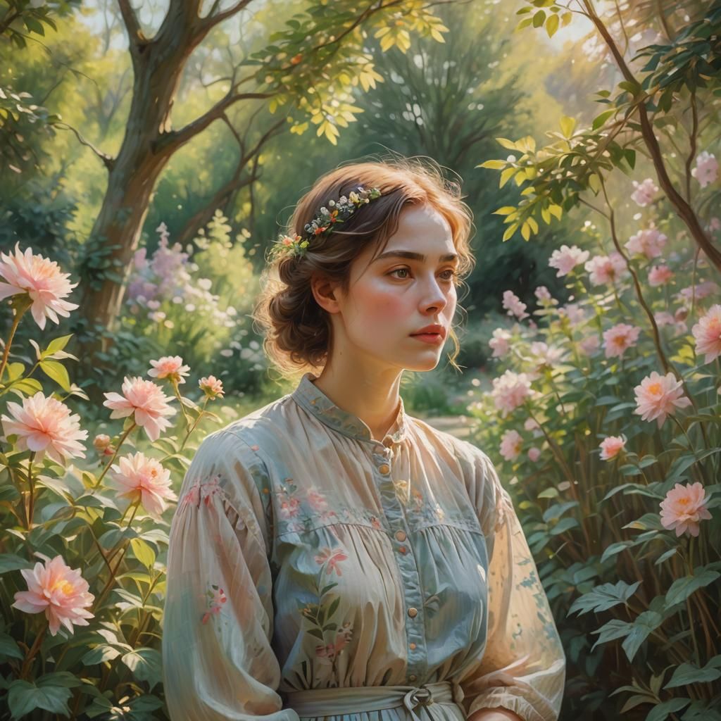 Impressionistic Portrait in a Sunlit Garden