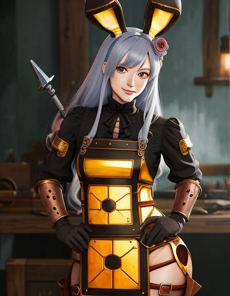 Cute Bunnygirl Blacksmith in Anime Style