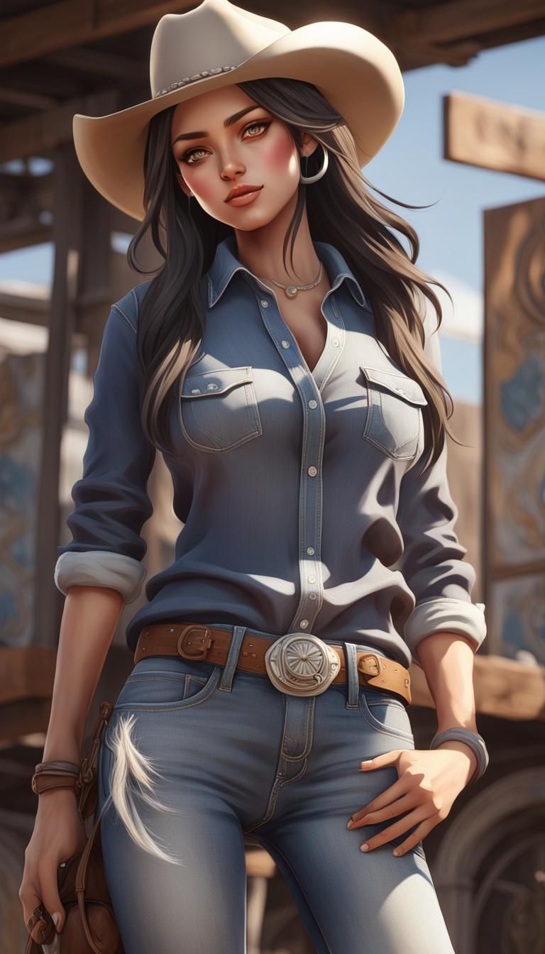 Realistic Woman in Cowboy Hat: 3D Anime Art