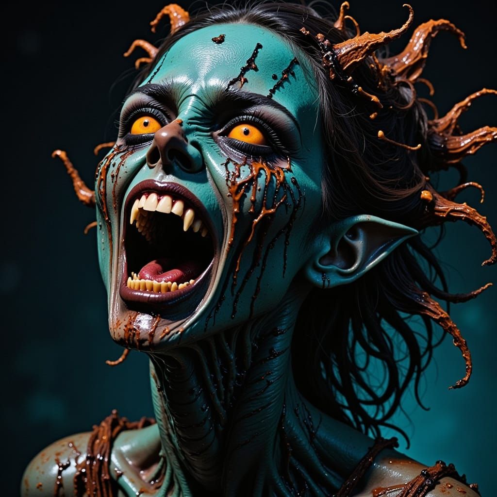 Cyberpunk Horror Elf in Neon-Lit Agony