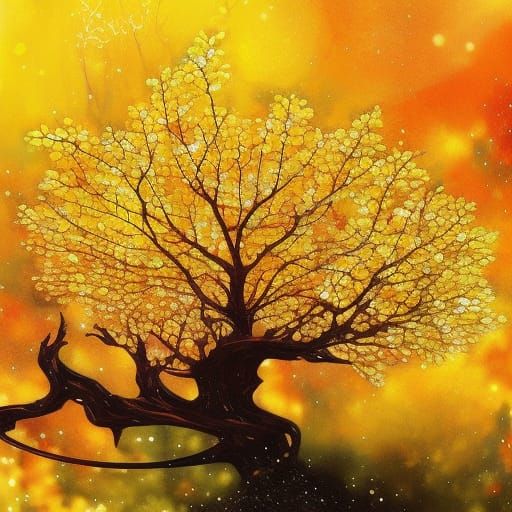 Golden Nebula Tree with Cherry Blossoms
