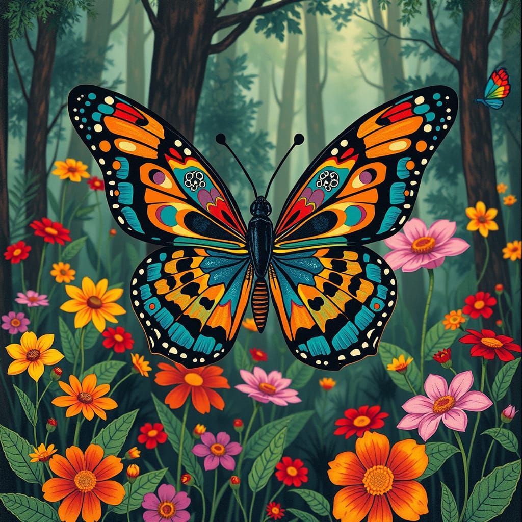 Butterfly in Flight: Art Nouveau Geometric Style