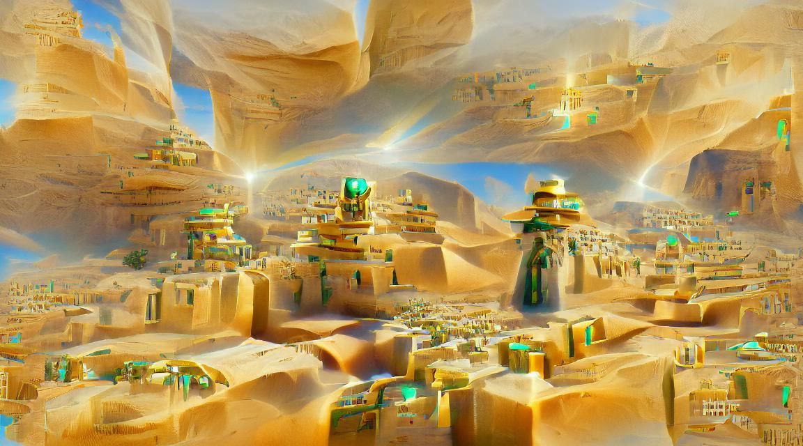 Monumental Desert City Guarded by Mummy Soldiers