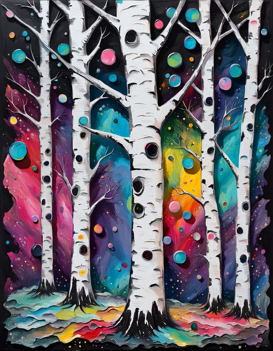 Birch Tree Masterpiece in a Pitch Black Forest