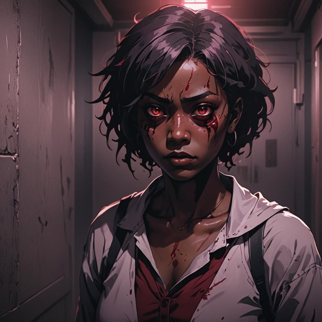 Eerie Anime Portrait of a Black Female Demon