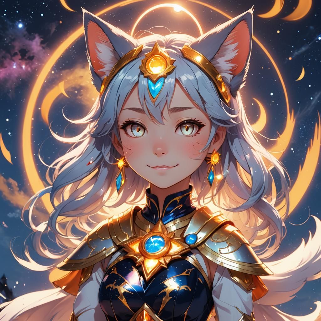 Magical Girl Cat Hybrid in Solar Eclipse