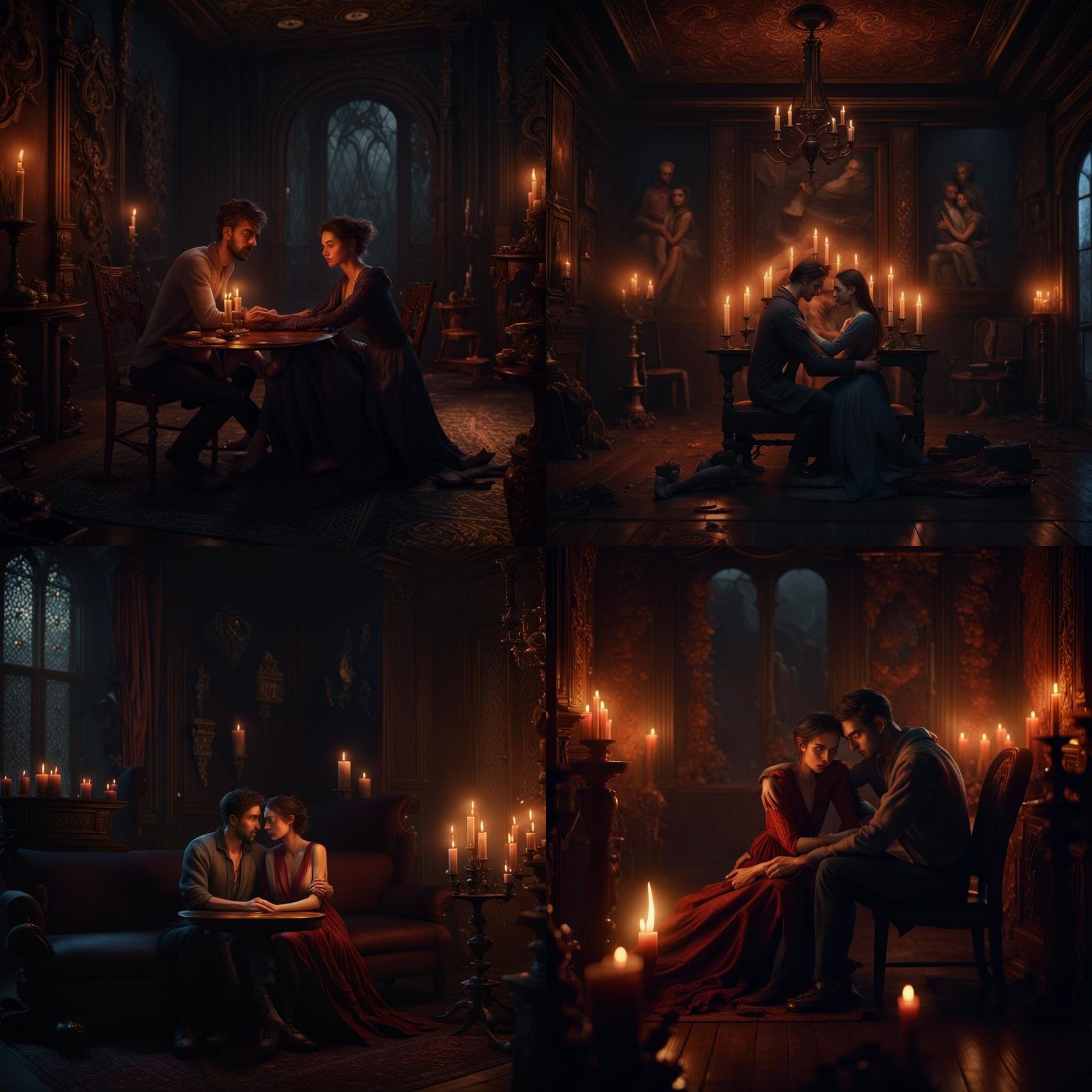 Couple Embracing in Candlelight: Fantasy Concept Art