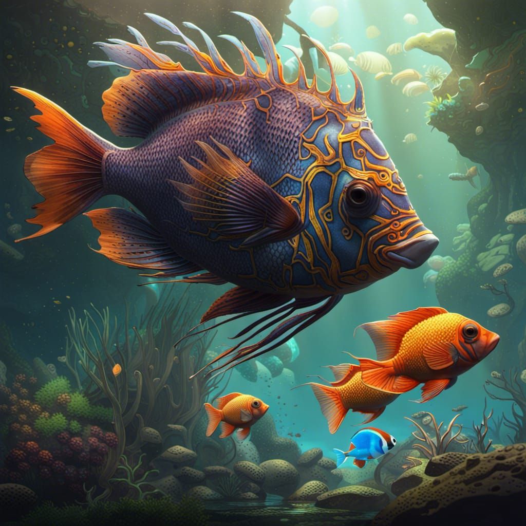 Hyperdetailed Tropical Fish in Dark Fantasy Style