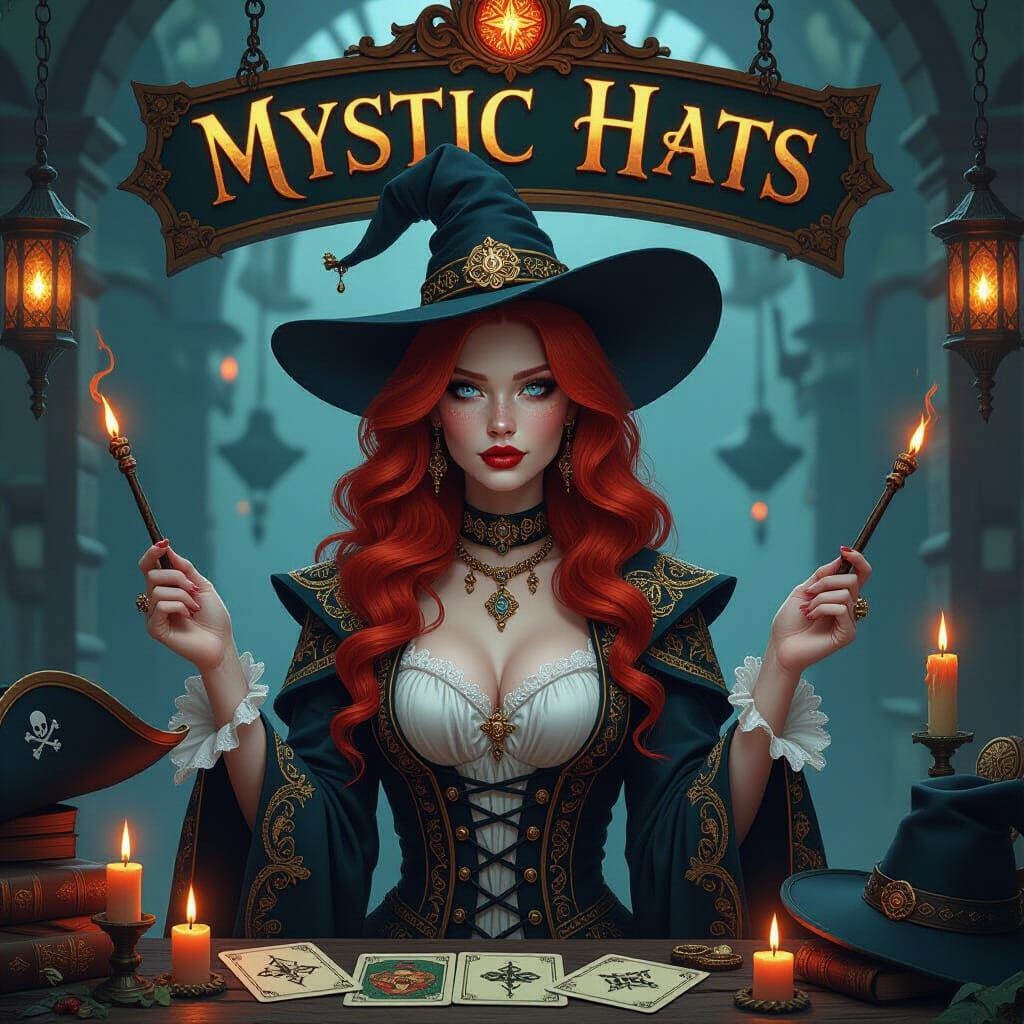 Mystic Hats Redhead Witch in Baroque Style