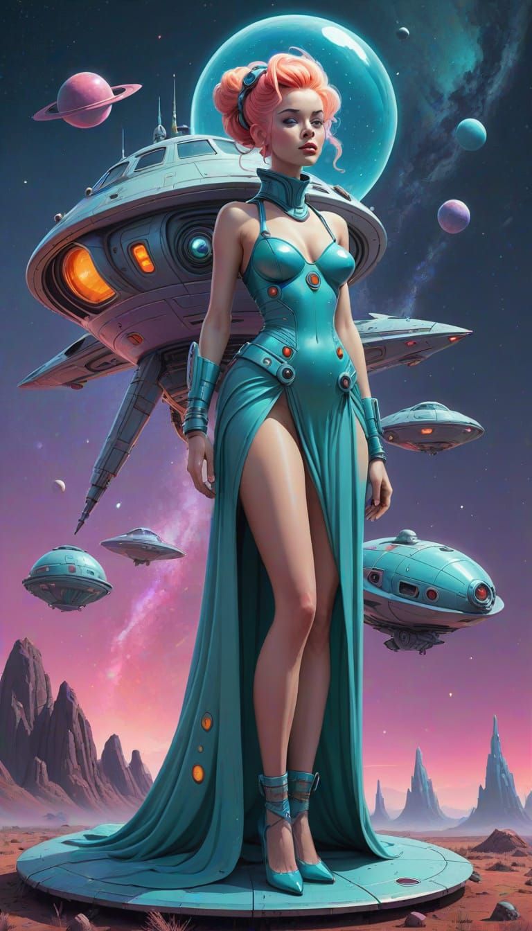 Whimsical Sci-Fi Alien Princess in Space