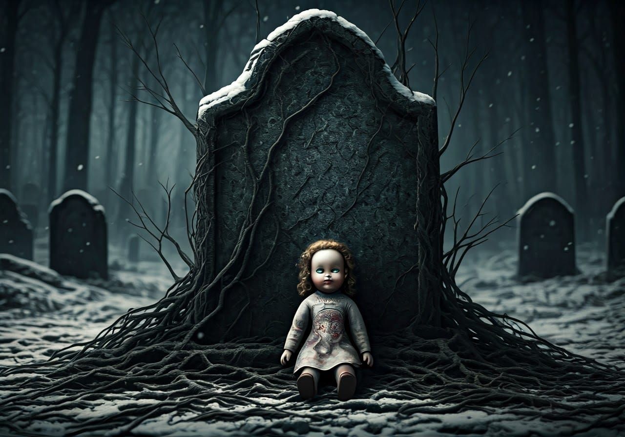 Creepy China Doll Digital Artwork in Hyperrealism