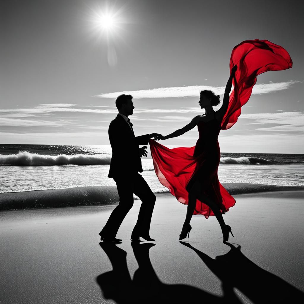 Couple Dancing on Beach with Red Scarf