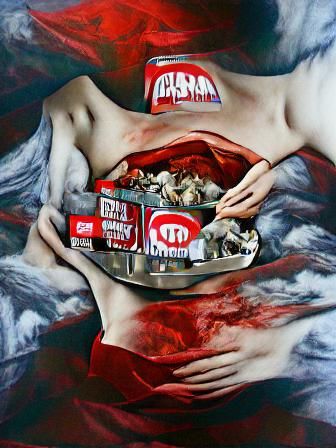Surreal Anatomical Ashtray: A Maximalist Mixed-Media Paintin...
