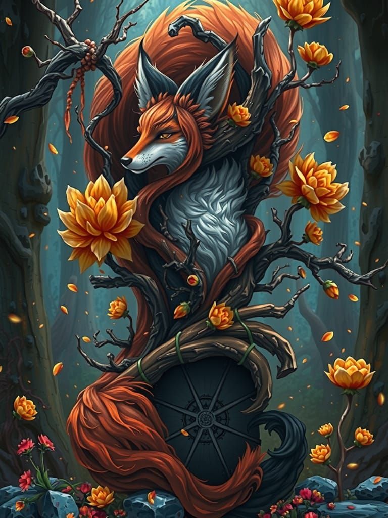 Surreal Fox in Whirlwind of Colors Amidst Vibrant Forest