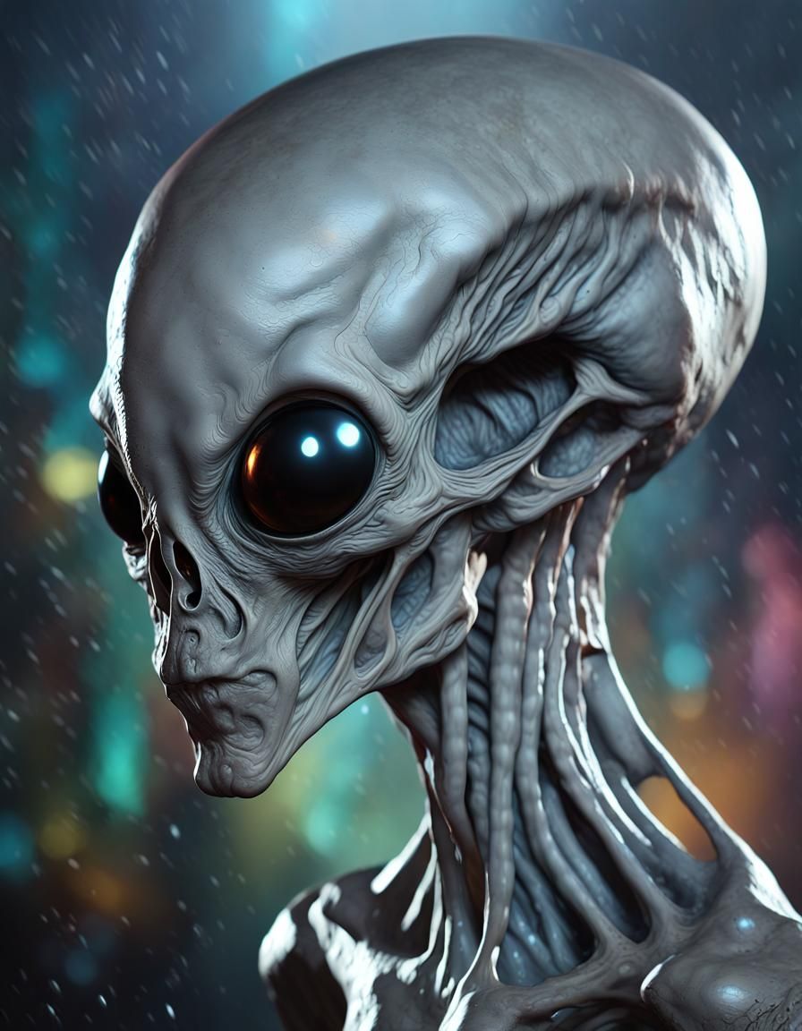 Hyperrealistic Grey Alien with Large Cranium
