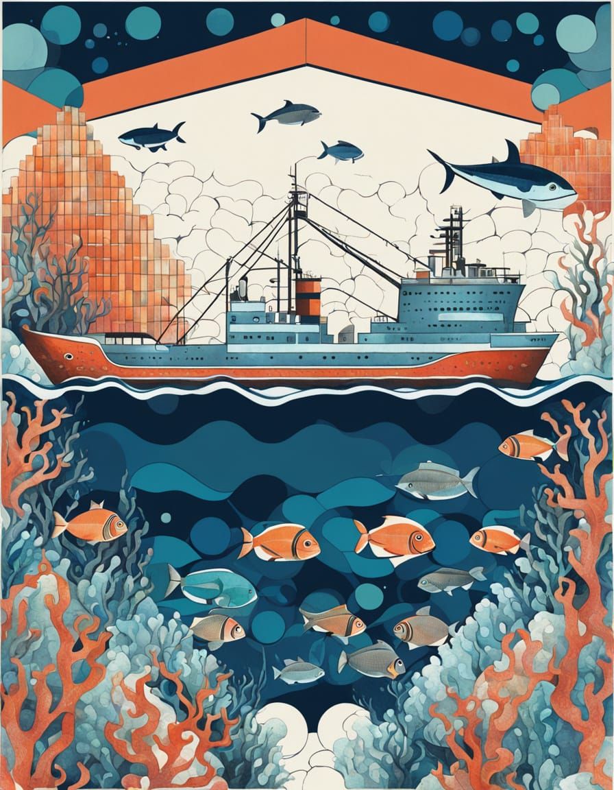 Deep Ocean Nautical Life in Art Deco Style