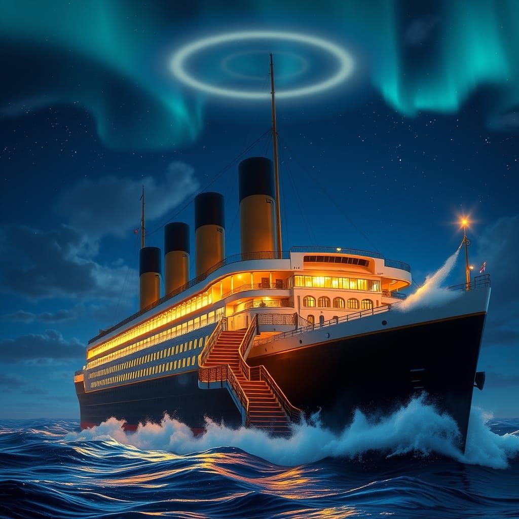 Titanic in a Fantastical, Starry Night Sky
