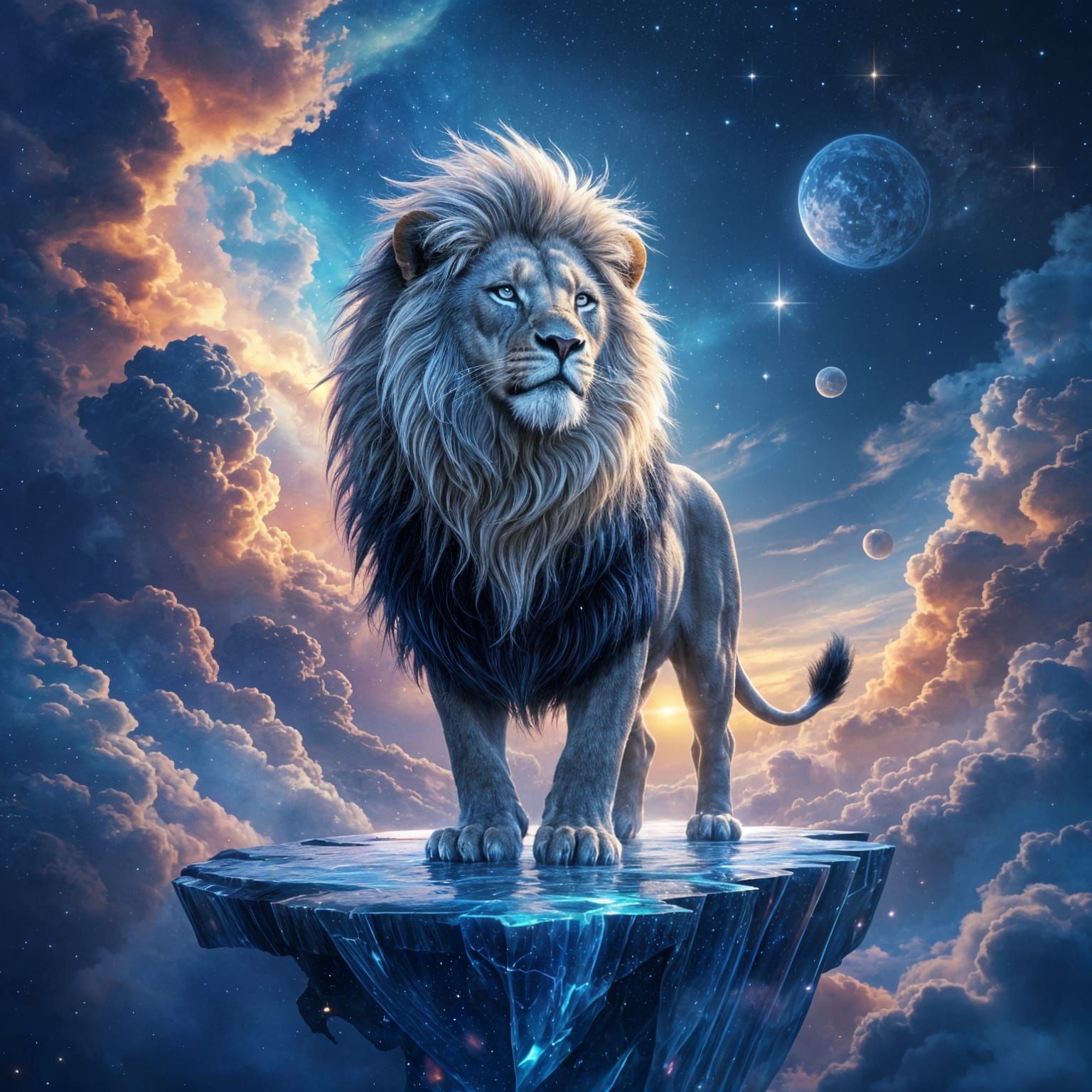 Majestic Lion in Nebula, Hyperrealistic Fantasy Art