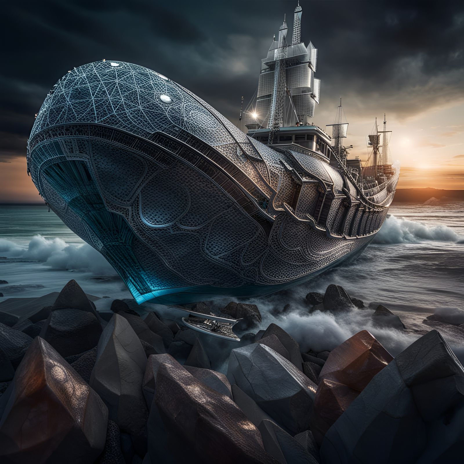 Hyperrealistic Crystal Voyager in Atmospheric Scene